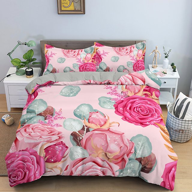 3D Color Rose Flower Romantic Duvet Cover King Size Polyester Quilt