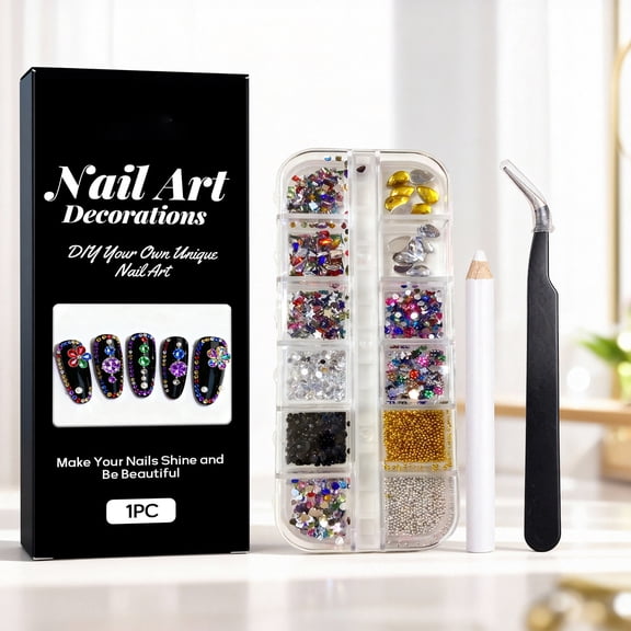 3D Colorful Diamond Nail Charms,Gold & Silver Multi-Shapes Metallic Nail Art Gems and Small Round Caviar Beads,Craft Jewels Nail Rhinestones Accessories Manicure Decor with Tweezer and Pickup Pencil