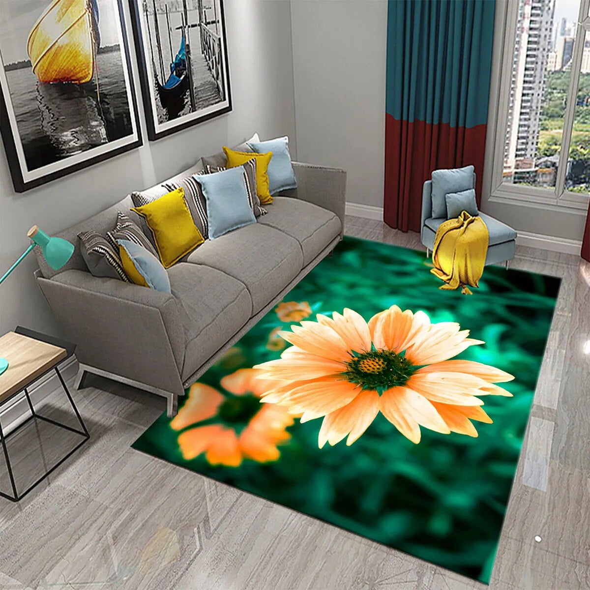 3D Colorful Fresh Flower Carpet for Kitchen Carpet with Romantic Floral