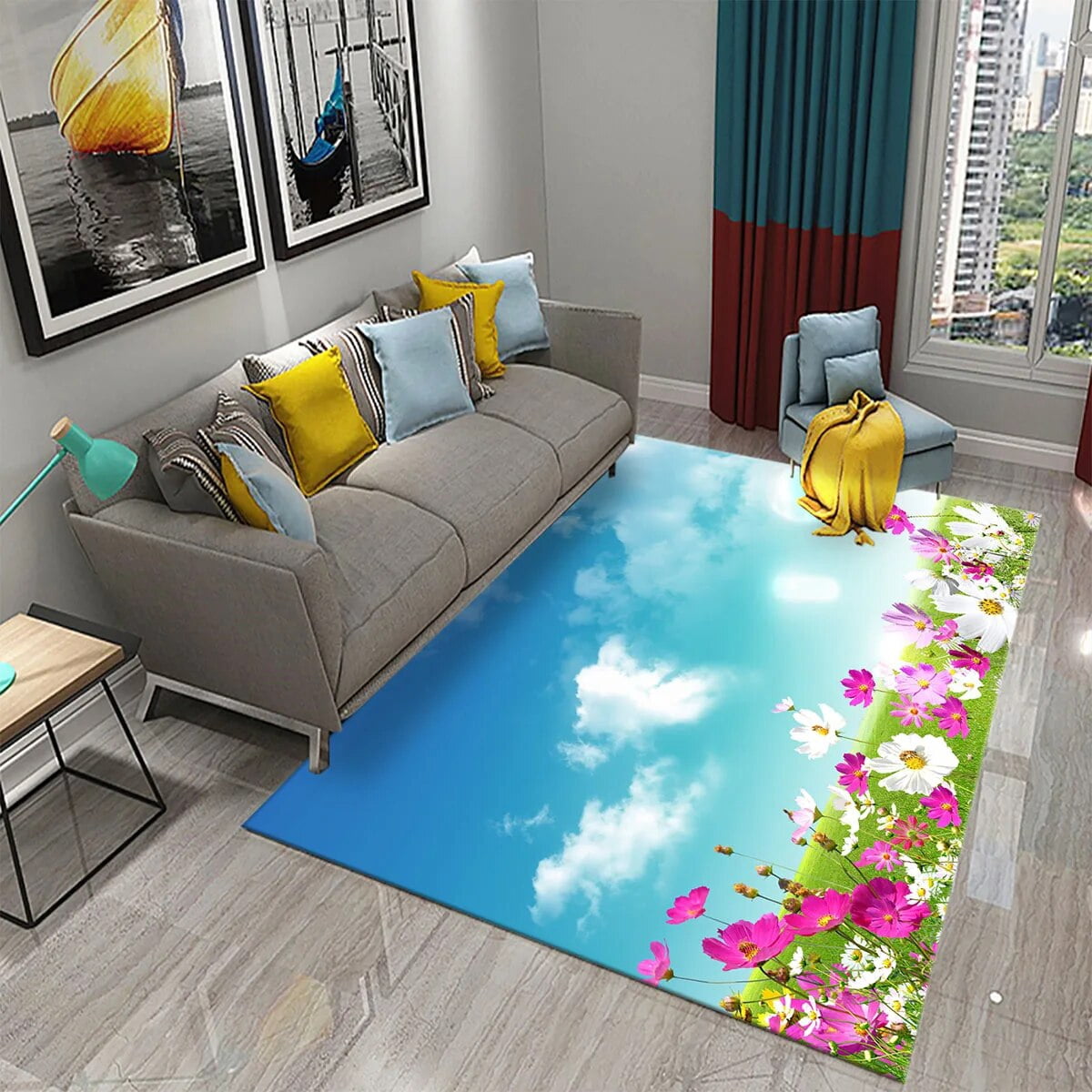3D Colorful Fresh Flower Carpet for Kitchen Carpet with Romantic Floral
