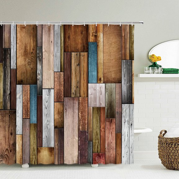 3D Colorful Geometric Stripes Wood Pattern Shower Curtain Home r Curtain Waterpr