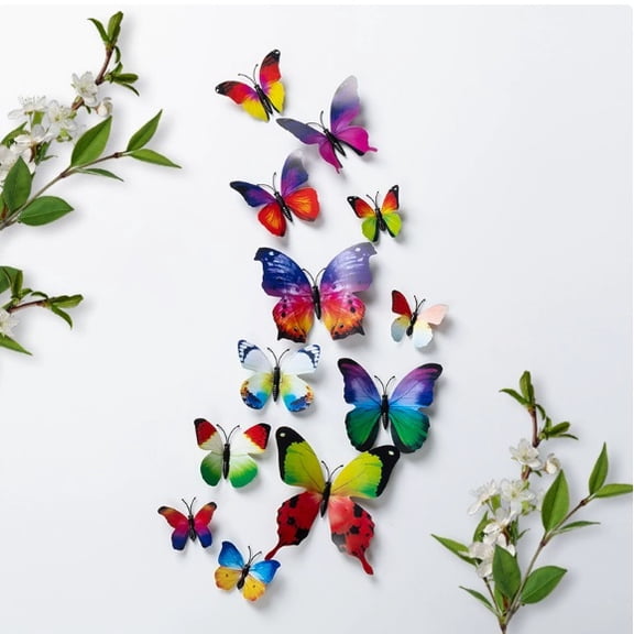 3D Colorful Hollow Double-Layer Butterfly Wall Stickers for Home Decoration - Set of 3