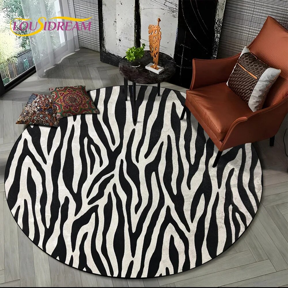3D Colorful Zebra Stripe Print Pattern Round Carpet Rug for Living Room