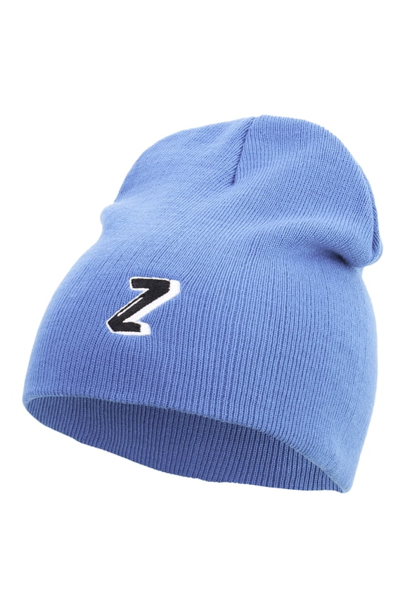 3D Comic Letter Z Embroidered 8 Inch Short Beanie - Aqua OSFM