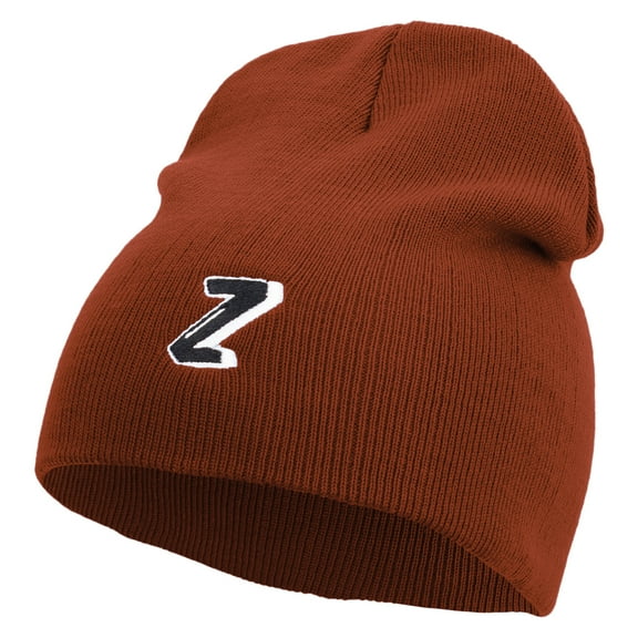 3D Comic Letter Z Embroidered 8 Inch Short Beanie - Red OSFM