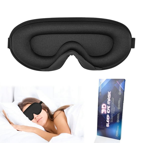 3D Sleep Mask - 100% Blackout, Zero Eye Pressure, Adjustable Strap for Men & Women (Black)