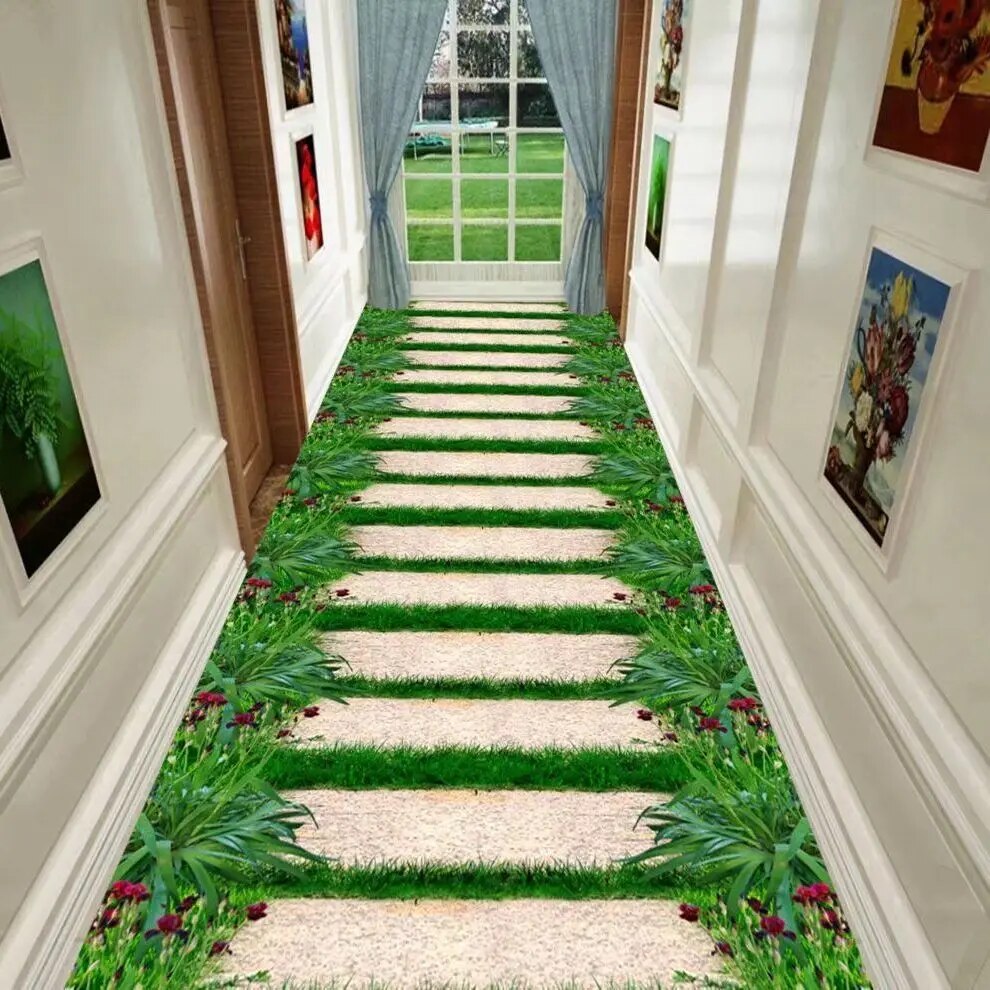 3D Corridor Green Garden Path Long Carpet Living Room Decoration Home