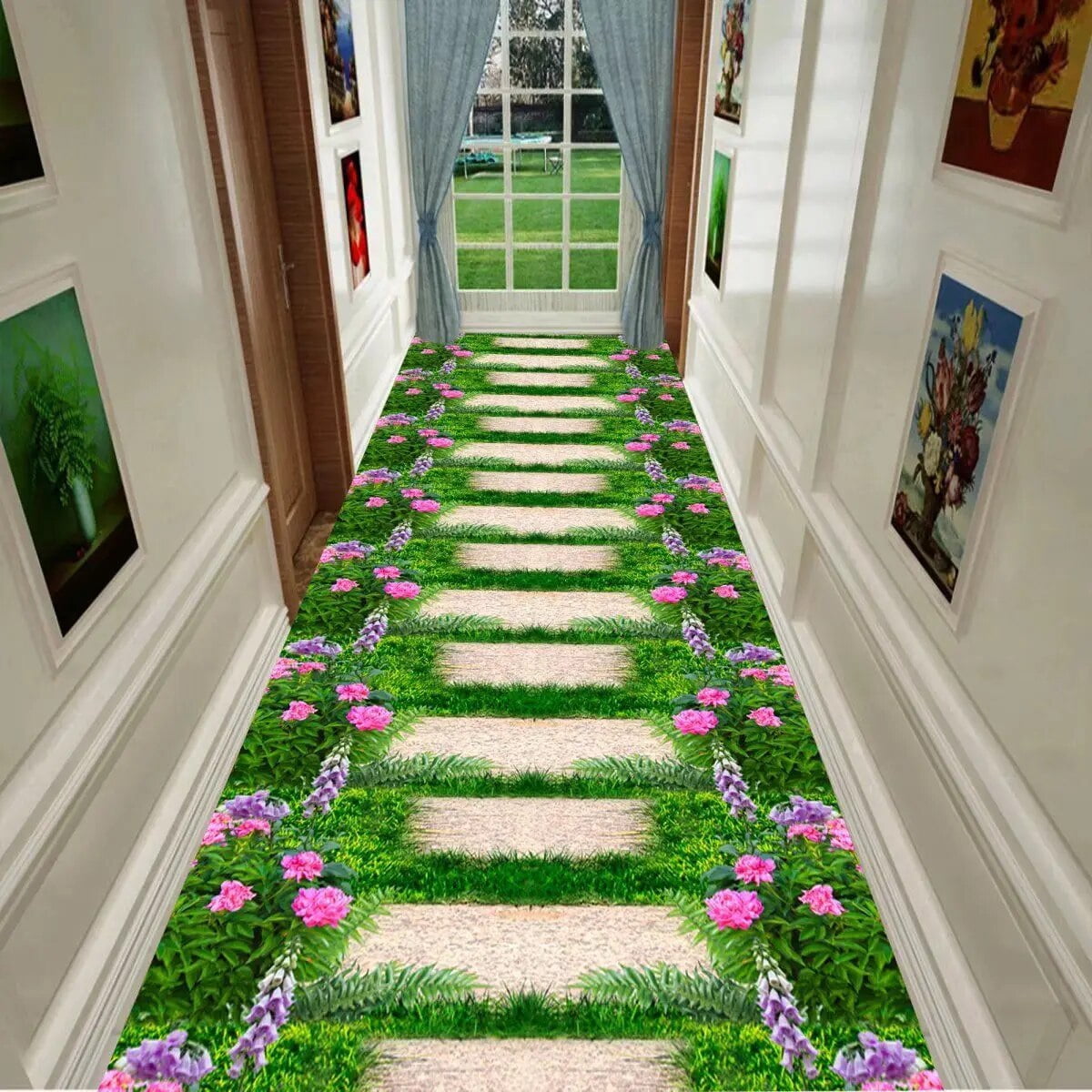 3D Corridor Green Garden Path Long Carpet Living Room ration Home Aisle ...