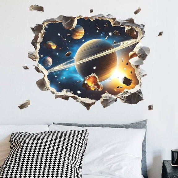 3D Cosmic Galaxy Wall Stickers Blue Universe Wall Decals Space Planet Murals Art Peel and Stick Adhesive Sticker for Ceiling Boys Room Kindergarten