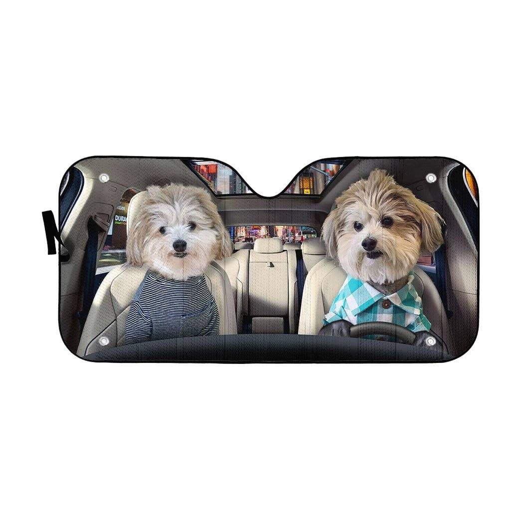 Image showcasing 3D Couple Cute Shih Tzu Puppies Car Auto Sunshades Windshield Heat ...
