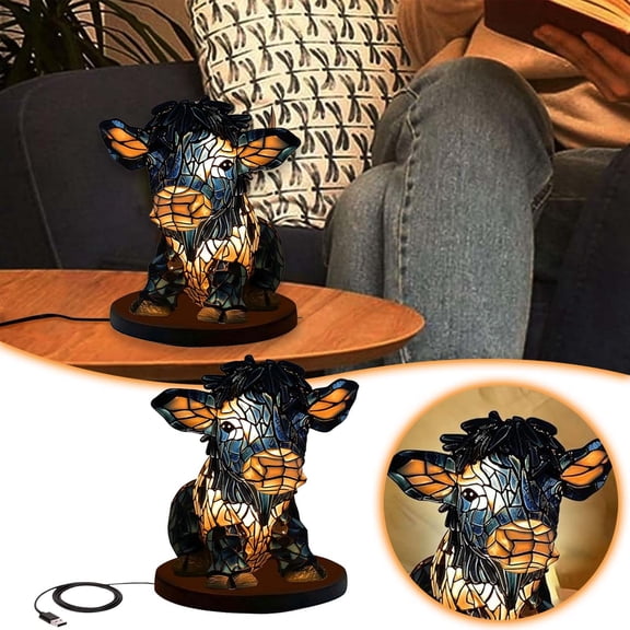3D Cow Night Light USB Table Lamp, Cute Highland Cow Bedside Lamp for Bedroom, Living Room, Office Desk Decor, Energy-Saving LED Animal Night Light, Gift for Home Decor