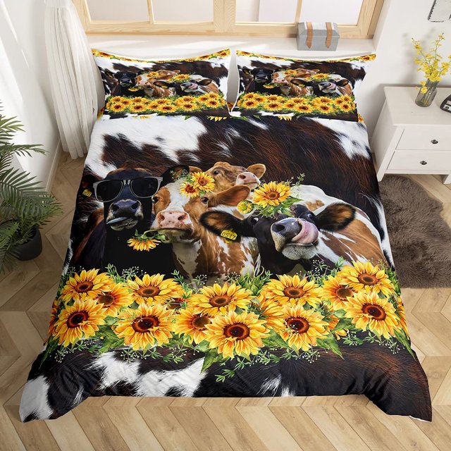 3D Cow Printed Bedding Set Twin Size for Kids Boys Bedroom,Bull Cattle Bed Duvet Cover Set,Cow