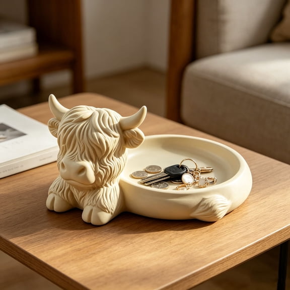 3D Cow Shaped Storage Tray Farmhouse Cow Decorative Key Holder Multi-Purpose Desk Organizer for Entryway Living Room Office Small Items