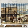 3D Cowboy Horse Saloon Scene Shower Curtain Set with Flip Flops Western
