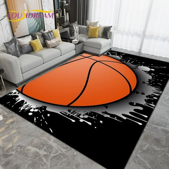 3D Creative Basketball Basketball Court Area Rug Carpet Rug for Living Room Bedroom Kitchen Bathroom Doormat Non-slip Floor Mat