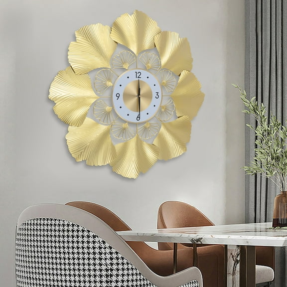 3D Creative Ginkgo Biloba Wall Clock, Gold Dial Design Silent Sweep Seconds Movement Digital Display For Study Office Bedroom, Art Clock
