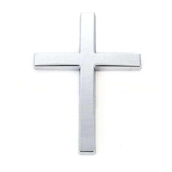 3D Cross Car Decal Sticker, Embossed Design Self Adhesive Surface Emblem, Waterproof Automotive Styling Exterior Decoration, Silver