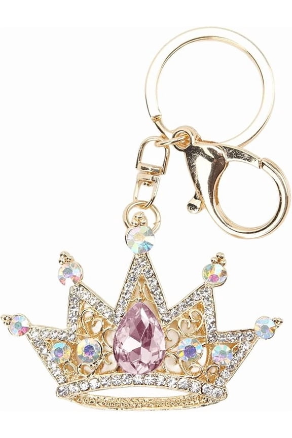 3D Crown Keychain with Rhinestones, Gold Sparkling Charm Key Ring for Women, Fashion Bag Keychain Accessory for Cars and Keys