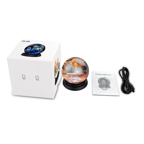3D Crystal Ball Bluetooth Speaker with Photo & Video Display, Electronic Album Player with Clock & Date, Portable Desktop Music Speaker with TF Card Support (Black)