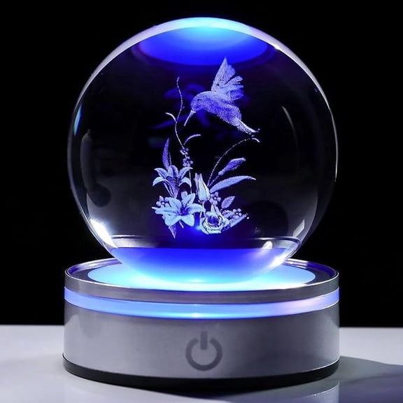3D Crystal Ball Gifts for Women Men Decorations Night Light,Ornament Glass Snow Globe Room Art Decor Crafts，Hummingbird