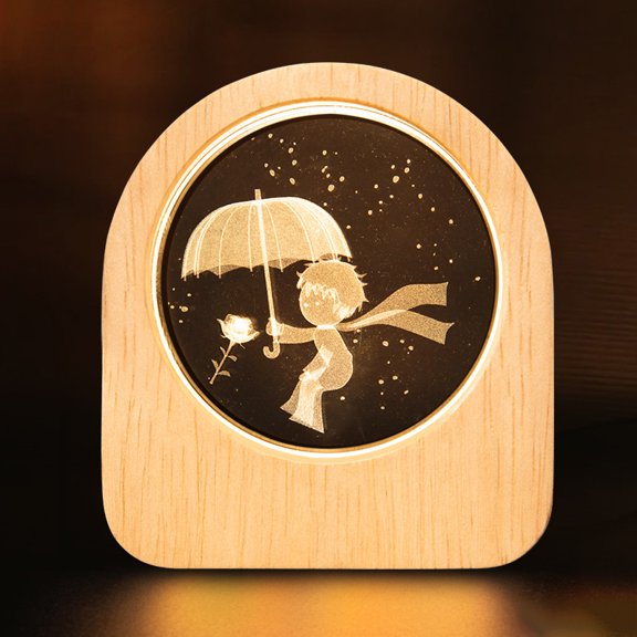 3D Crystal Ball, Laser Engraved Little Prince With Umbrella Model Night Light Gift Idea for Graduation Mothers Day Christmas