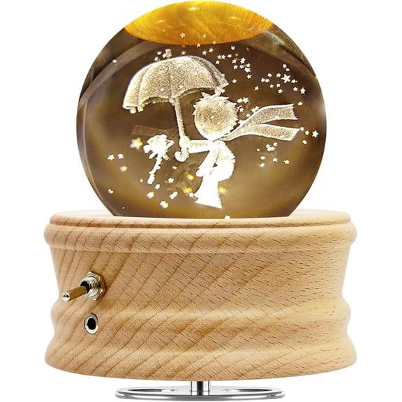 3D Crystal Ball Music Box with Projection LED Light and Rotating Wooden Base, Gift for Birthday, New Year, Christmas, Valentine's Day, Music Boxes for Women Mom Daughter