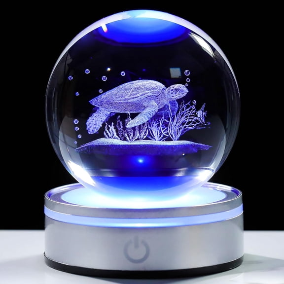 3D Crystal Ball Night Light with Silver Base, Laser Engraved Glass Snow Globe for Toom Decoration, Special Gift for Birthday, Christmas, Multiple Styles Available