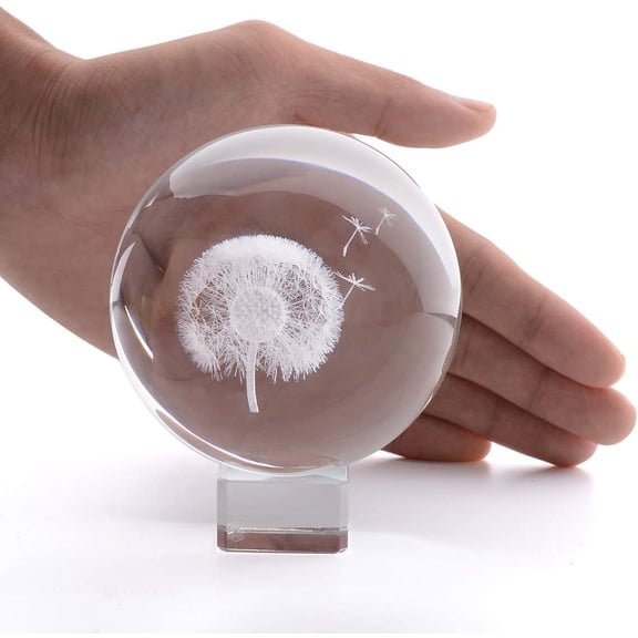 3D Crystal Ball Paperweight Laser Engraved Glass Sphere Display Globe Meditation Ball Decor with Crystal Stand for Anniversary Christmas Birthday Valentines Wedding Gift