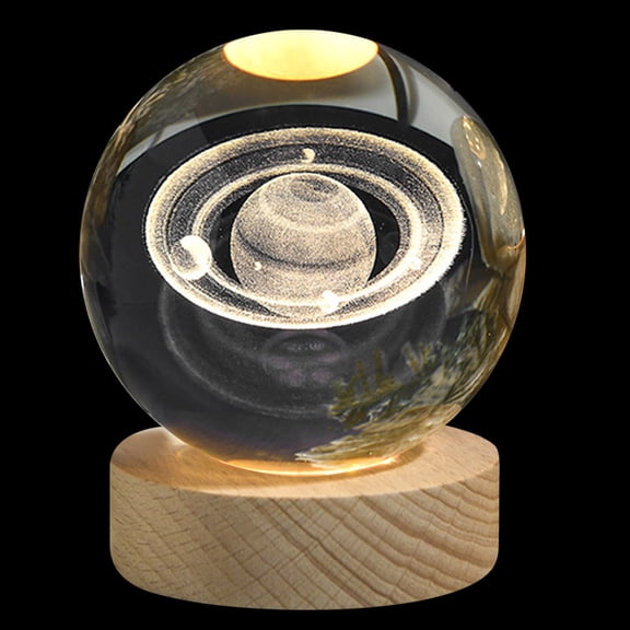 3D Crystal Ball Solar System Night Light Engraved Galaxy Sphere with LED Wooden Base USB Powered, Astronomy Gift Cosmic Planet Decoration for Bedroom Desk Office Home Decor Collectible