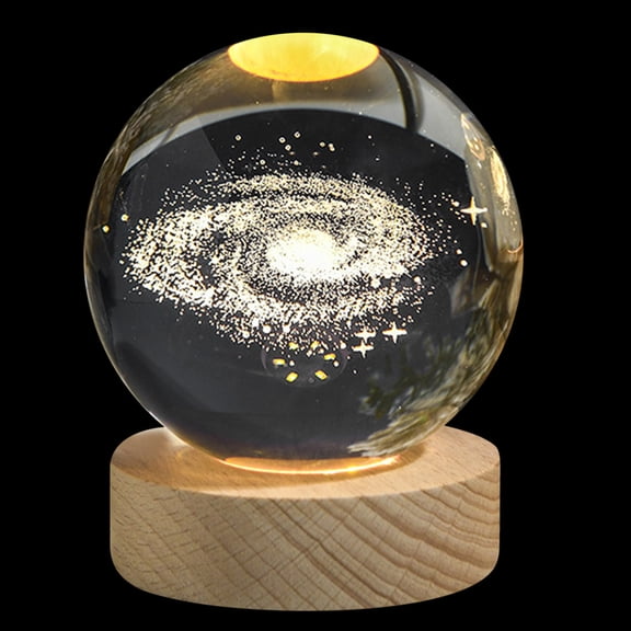 3D Crystal Ball Solar System Night Light Engraved Galaxy Sphere with LED Wooden Base USB Powered, Astronomy Gift Cosmic Planet Decoration for Bedroom Desk Office Home Decor Collectible