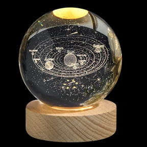 3D Crystal Ball Solar System Night Light Engraved Galaxy Sphere with LED Wooden Base USB Powered, Astronomy Gift Cosmic Planet Decoration for Bedroom Desk Office Home Decor Collectible