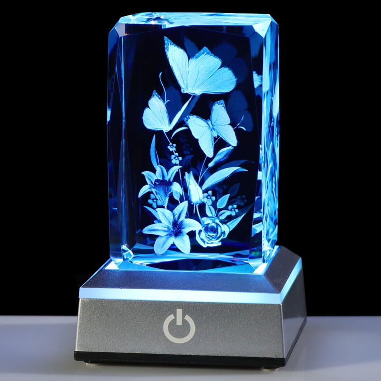 3D Laser Crystal Ball With Butterfly - 3.14" Glass Figurine Night Light & Decorative Statue