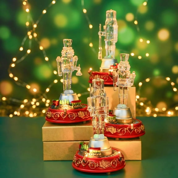 4PCS 7.1 Inch Musical Light-Up Nutcracker Holday Ornament for Fireplace Table Desktop Festive Gift Party Home Decor Collectible Figure Plastic Decoration