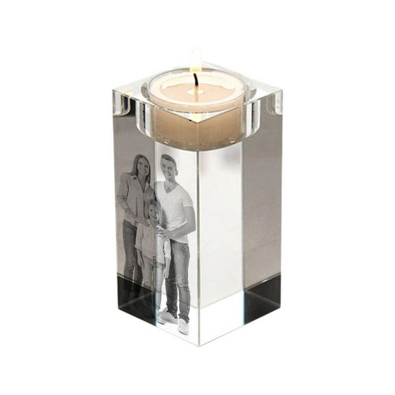 3D Crystal Personalized Photo Candles Holder, Custom 3D Laser Engraved Photo Picture Crystal Candle Holder Stand Christmas Decor Gifts for Dad, Mom, Him, Her