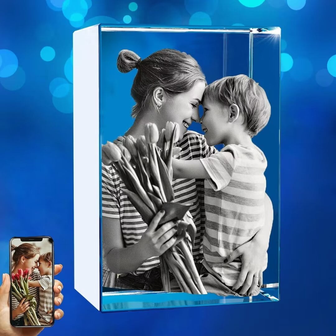 Custom 3D Crystal Photo With LED Base - Personalized Laser Engraved Gift For Anniversary, Birthday, Wedding - View #2