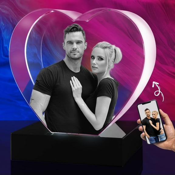 3D Crystal Photo Heart Shape Innovation Crystal Picture Personalized Gifts with Your Photo Customized Couples Pet Gifts with Colorful Light Base for Mom, Dad, Men, Women, Christmas （Small）