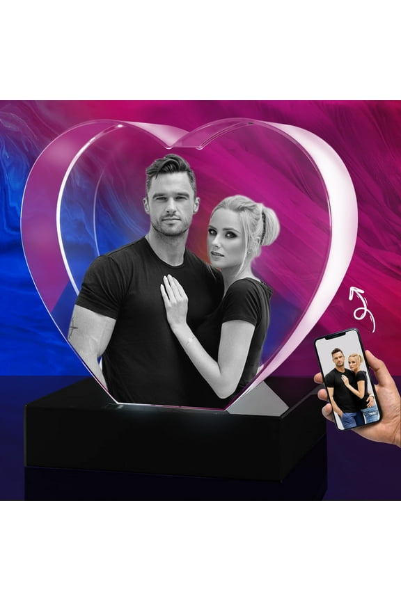 3D Crystal Photo Heart Shape Innovation Crystal Picture Personalized Gifts with Your Photo Customized Couples Pet Gifts with Colorful Light Base for Mom, Dad, Men, Women, Christmas (Small)