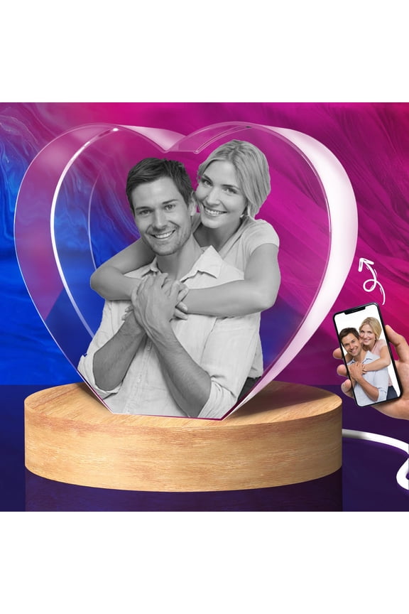 3D Crystal Photo Heart Shape Innovation Crystal Picture Personalized Gifts with Your Photo Customized Couples Pet Gifts with Colorful Light Base for Mom, Dad, Men, Women, Christmas （Small）