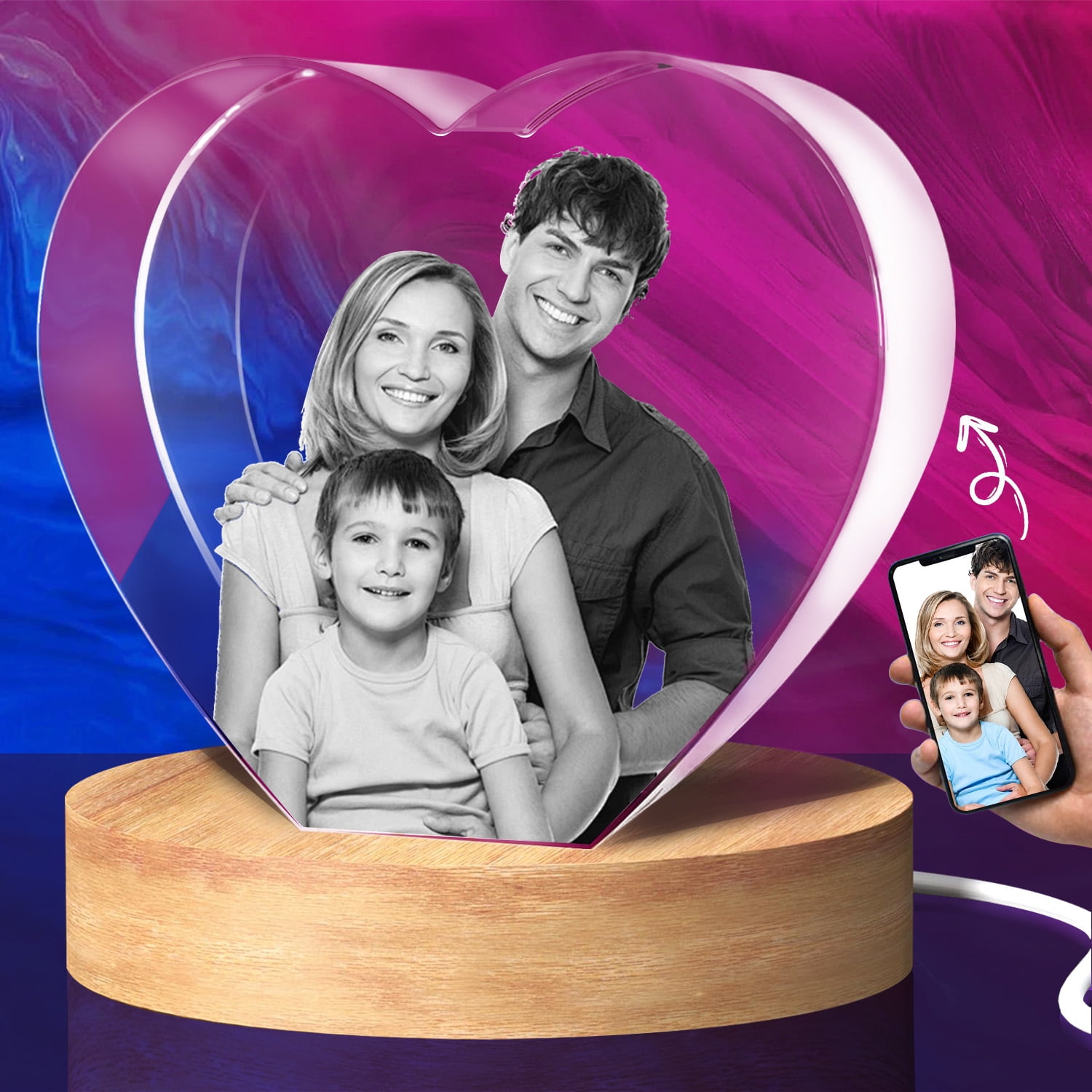 3D Crystal Photo Heart Shape Innovation Crystal Picture Personalized ...