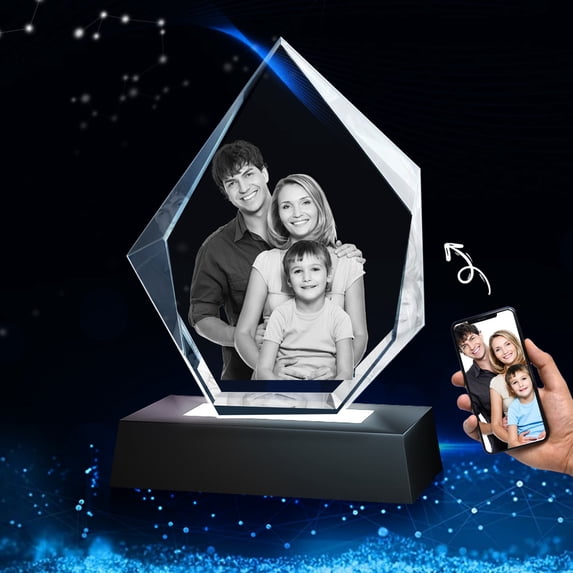 3D Crystal Photo Iceberg Shape Innovation Crystal Picture Personalized Gifts with Your Photo Customized Couples Pet Gifts with Colorful Light Base for Mom, Dad, Men, Women, Christmas (Medium)