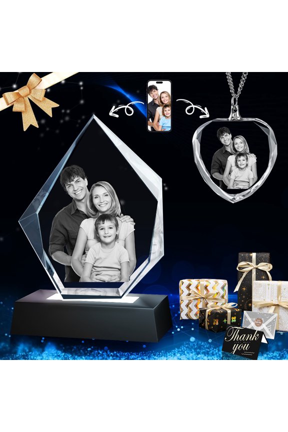 3D Crystal Photo Iceberg Shape Innovation Crystal Picture Personalized Gifts with Your Photo Customized Couples Pet Gifts with Colorful Light Base for Mom, Dad, Men, Women, Christmas (Medium Premuim)