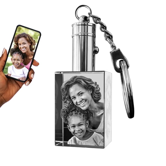 3D Crystal Photo Keychain with Light, Rectangle Innovation Crystal Picture Keychain Customized Personalized Couples Pet Gifts with Your Photo for Mom, Dad, Men, Women, Christmas (Small)