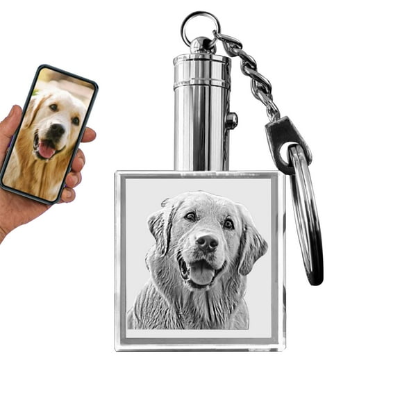 3D Crystal Photo Keychain with Light, Square Innovation Crystal Picture Keychain Customized Personalized Couples Pet Gifts with Your Photo for Mom, Dad, Men, Women, Christmas (Large)