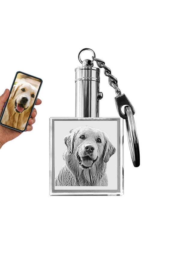 3D Crystal Photo Keychain with Light, Square Innovation Crystal Picture Keychain Customized Personalized Couples Pet Gifts with Your Photo for Mom, Dad, Men, Women, Christmas (Large)