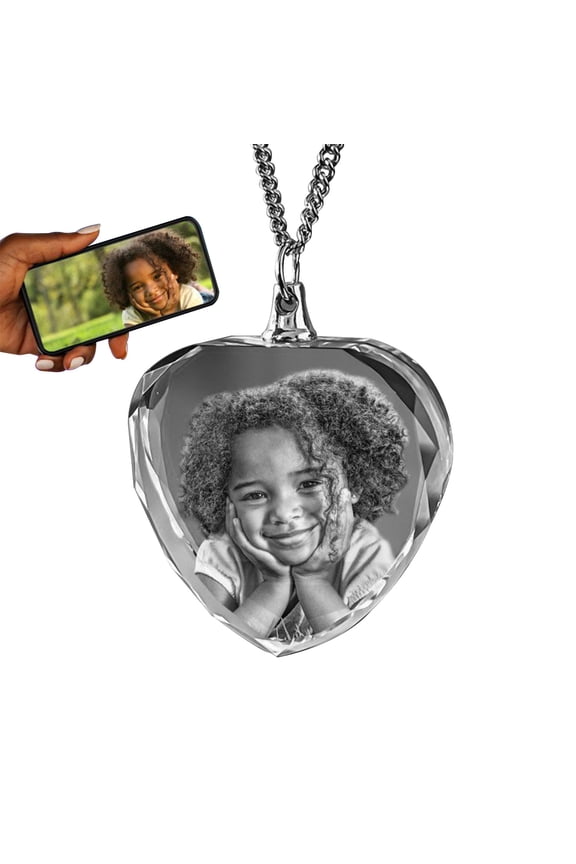 3D Crystal Photo Necklace, Heart Shape Innovation Crystal Picture Necklace Customized Personalized Couples Pet Gifts with Your Photo for Mom, Dad, Men, Women, Christmas (Small)