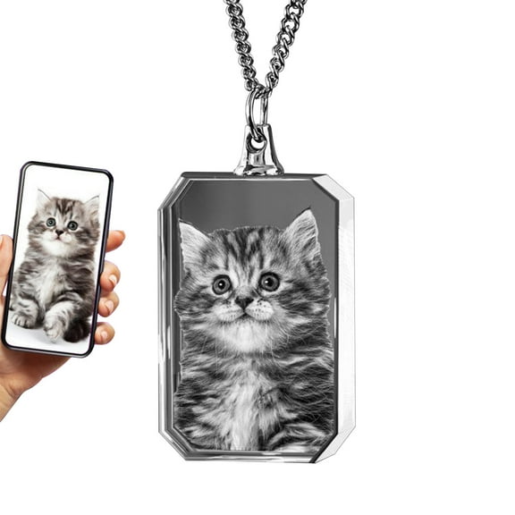 3D Crystal Photo Necklace, Rectangle Innovation Crystal Picture Necklace Customized Personalized Couples Pet Gifts with Your Photo for Mom, Dad, Men, Women, Christmas (Medium)