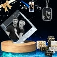 thumbnail image 1 of 3D Crystal Photo and Necklace Square Shape Innovation Crystal Picture Personalized Gifts with Your Photo Customized Couples Pet Gifts with Colorful Light Base(Small Premuim-A), 1 of 8