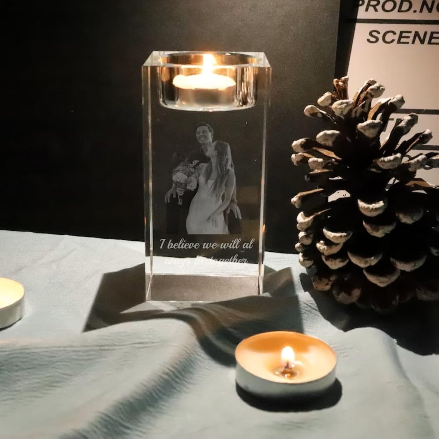 3D Crystal Photo Personalized,Custom Engraved Candle Holder,Candlestick