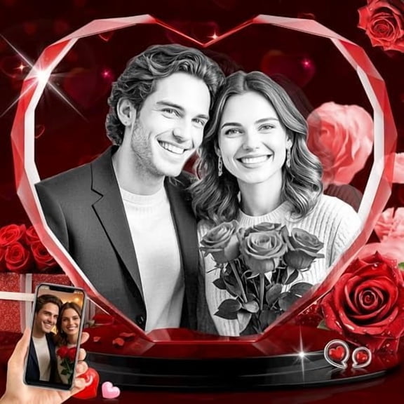 3D Crystal Photo Personalized Gifts With Your Own Photo for Her, Him, Women, Wife, Girlfriend, 3D Picture, Engraved Crystal Photo, Customized V-Day Anniversary Birthday Couples Gifts