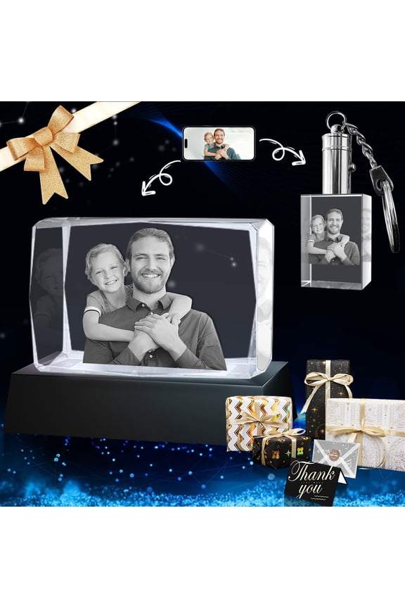 3D Crystal Photo Rectangle Shape Innovation Crystal Picture Personalized Gifts with Your Photo Customized Couples Pet Gifts with Colorful Light Base for Mom, Dad, Men (Small Premuim)